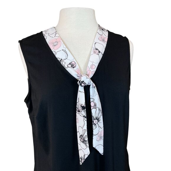 Brooks Brothers Sleeveless Black Tank with Floral Contrast Trim Tie Front XL - Picture 2 of 7